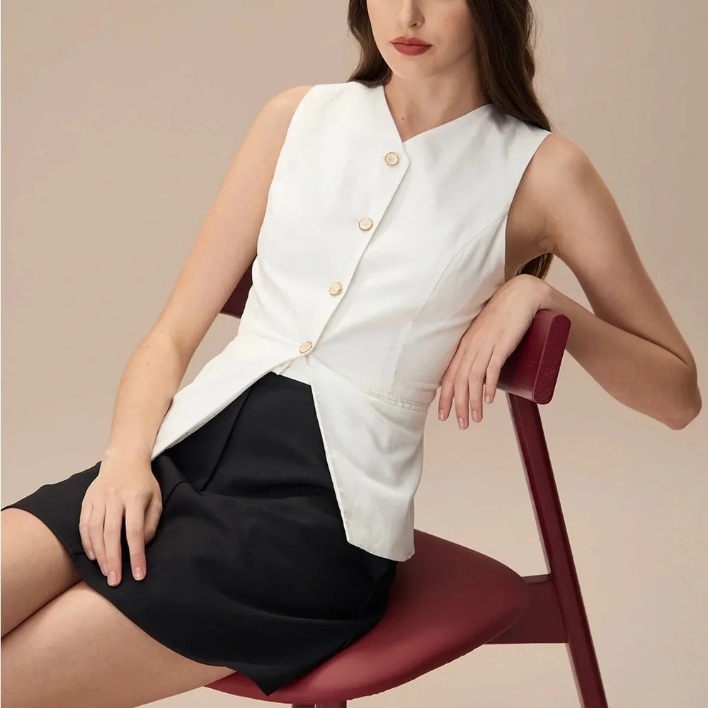 Rihoas White Single-breasted Cotton Vest - Picture 3 of 6